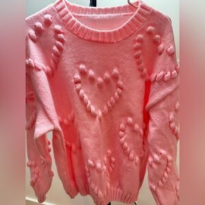 Charming Pink Heart Knit Sweater